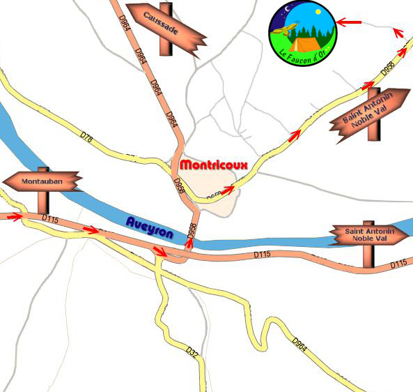 Plan d'acces routier au camping à Montricoux