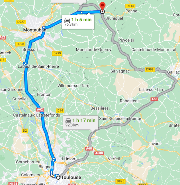 Parcours Toulouse-Montricoux